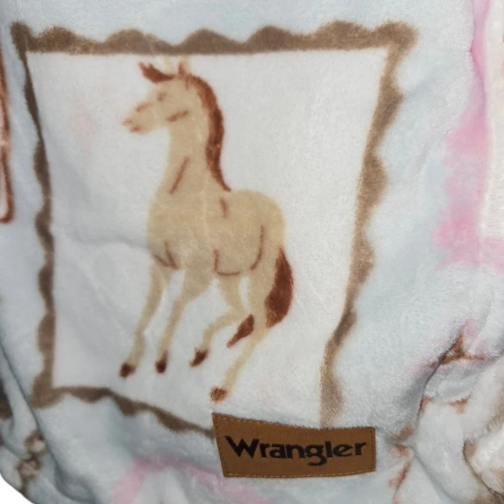 Wrangler Plush Throw Blanket Unisex 60x70 Blue New Western Horse Bows Howdy